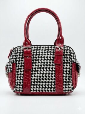 Vintage Y2K Fashion Express Houndstooth & Red Croc Satchel Bag